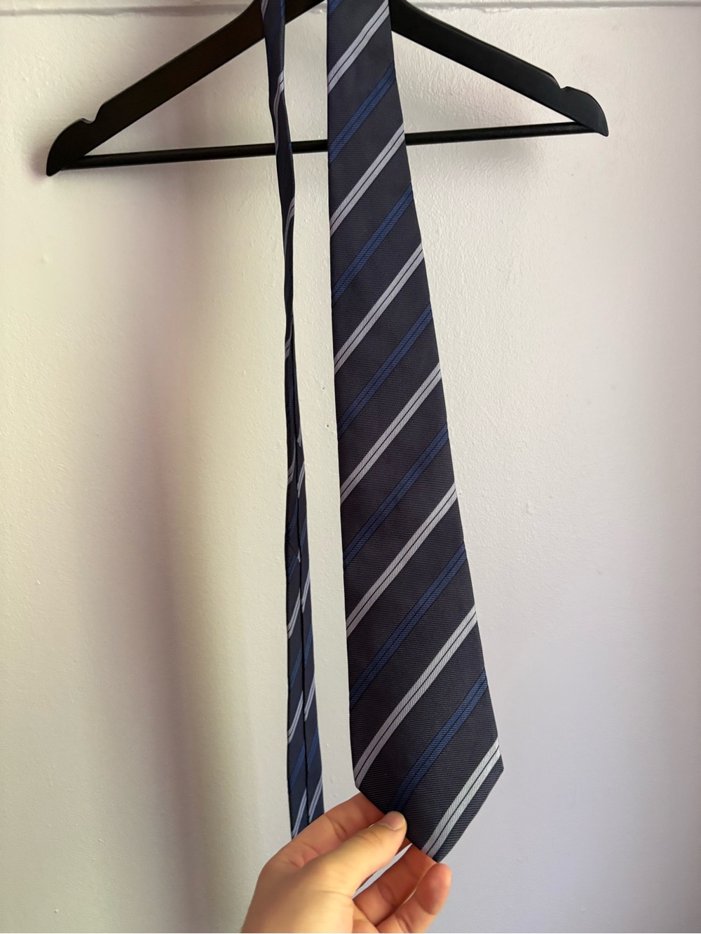 Giorgio Armani Navy Blue Striped Silk Tie
